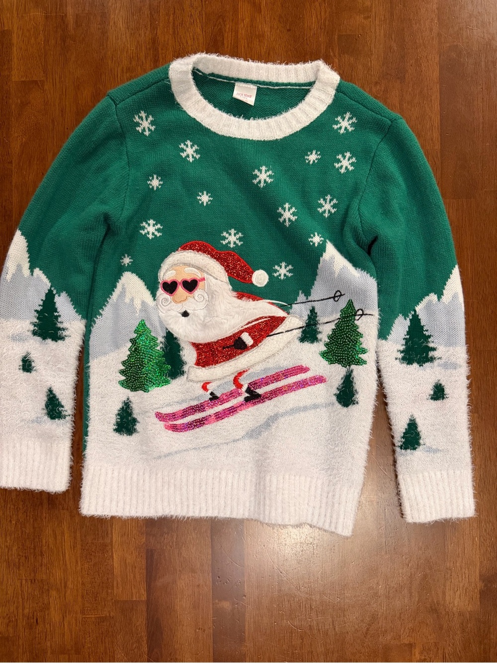 Girls Holiday Time Skiing Santa Christmas Sweater Size Large 10-12